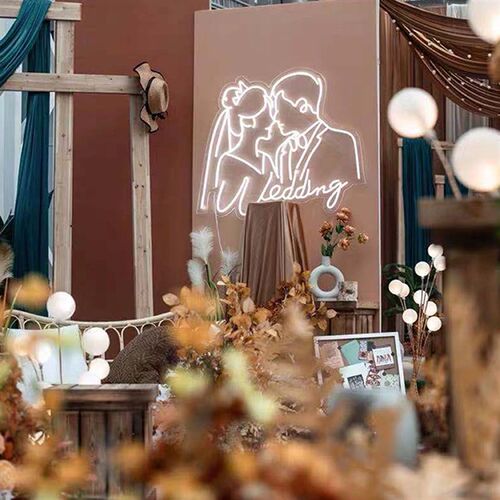 婚礼logo婚庆头像情侣求婚灯牌发光霓虹灯背景装饰剪影定制新人u.