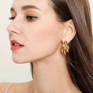 耳环2021年新款潮三个圈圈大夸张圆F圈金属气质网红金色耳圈女耳