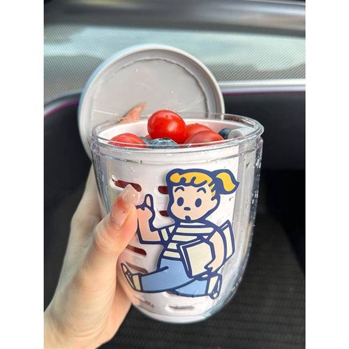 便携水果便当盒双层沥水杯带叉子外出带盖密封保鲜盒防漏杯沙拉盒