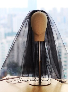 V652网红复古蓬蓬黑色短头纱 森系超仙表演拍照道具旅拍新娘头饰