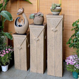 仿石柱摆件中式祥云柱盆景架庭院花架摆件底座展示柱装饰拴马柱