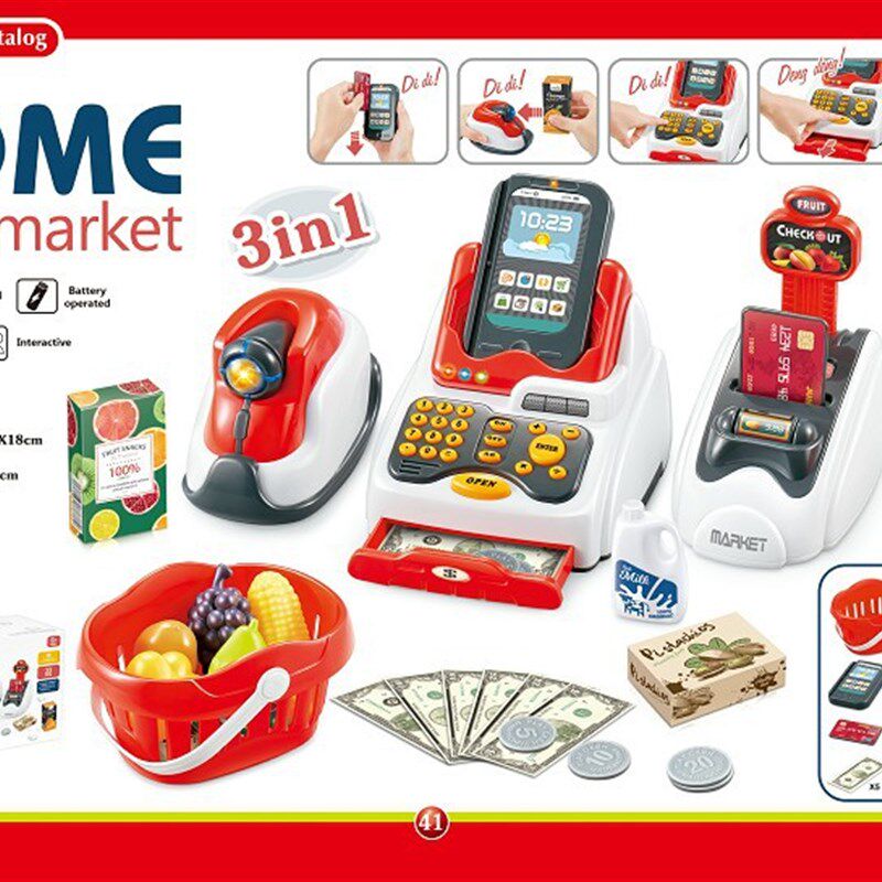 跨境玩具过家家 仿真收银机 超市购物刷卡机二维码Y扫描仪儿童