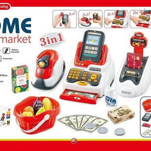 跨境玩具过家家 仿真收银机 超市购物刷卡机二维码Y扫描仪儿童