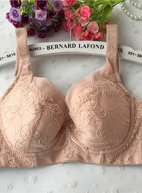 新夏超薄款蕾丝全罩杯大尺码内衣聚拢调整型大胸显小95B95C白色