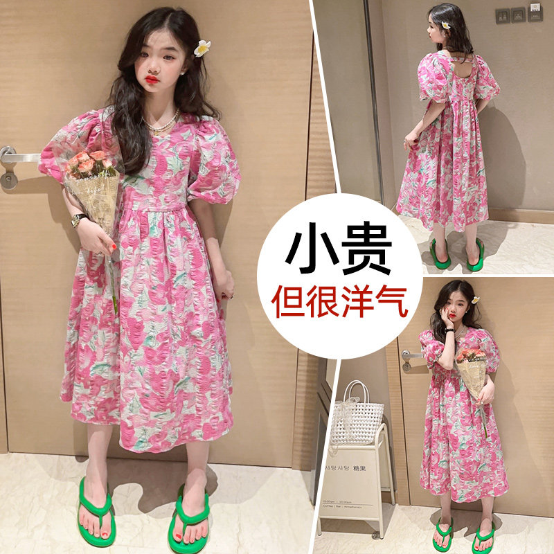 新品女童夏季连衣裙儿童夏款洋气公主裙子夏装潮法式碎.花女孩中