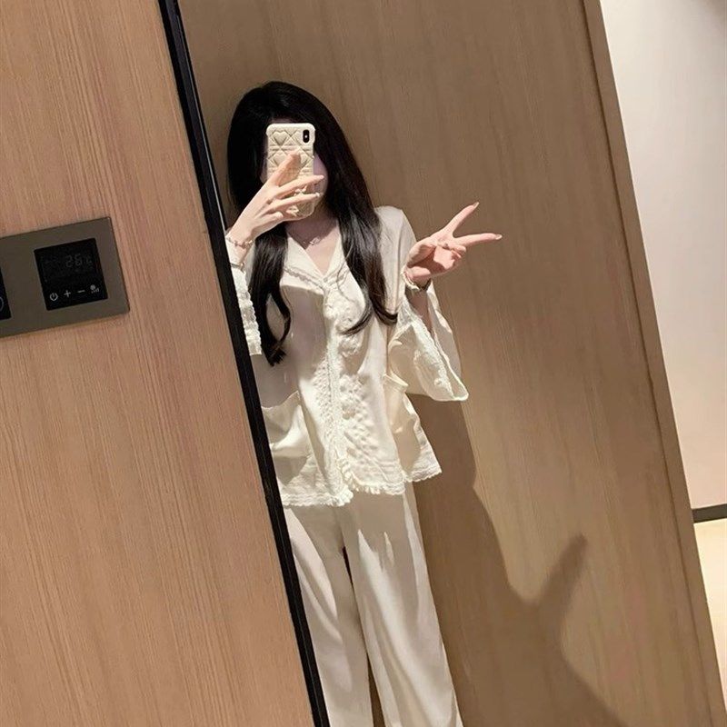 法式高级甜美冰丝长袖睡衣女春季新款宽松休闲开衫长裤家居服套装,女士内衣/男士内衣/家居服,睡衣/家居服套装,淘宝优惠券,粉丝福利购,淘宝优惠卷