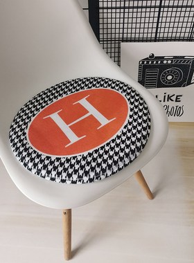 RI0T美式轻奢风铁艺餐椅垫圆形A坐垫千鸟格橙色圆凳子垫汽车座垫