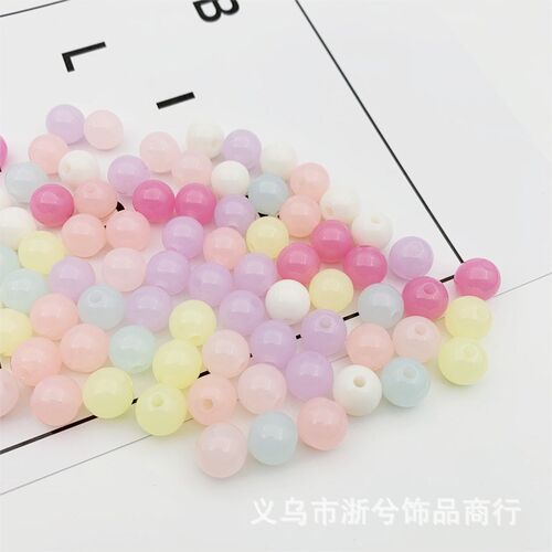 亚克力彩b色果冻圆珠直孔珠子手工DIY饰品配件手链钥匙链手机链