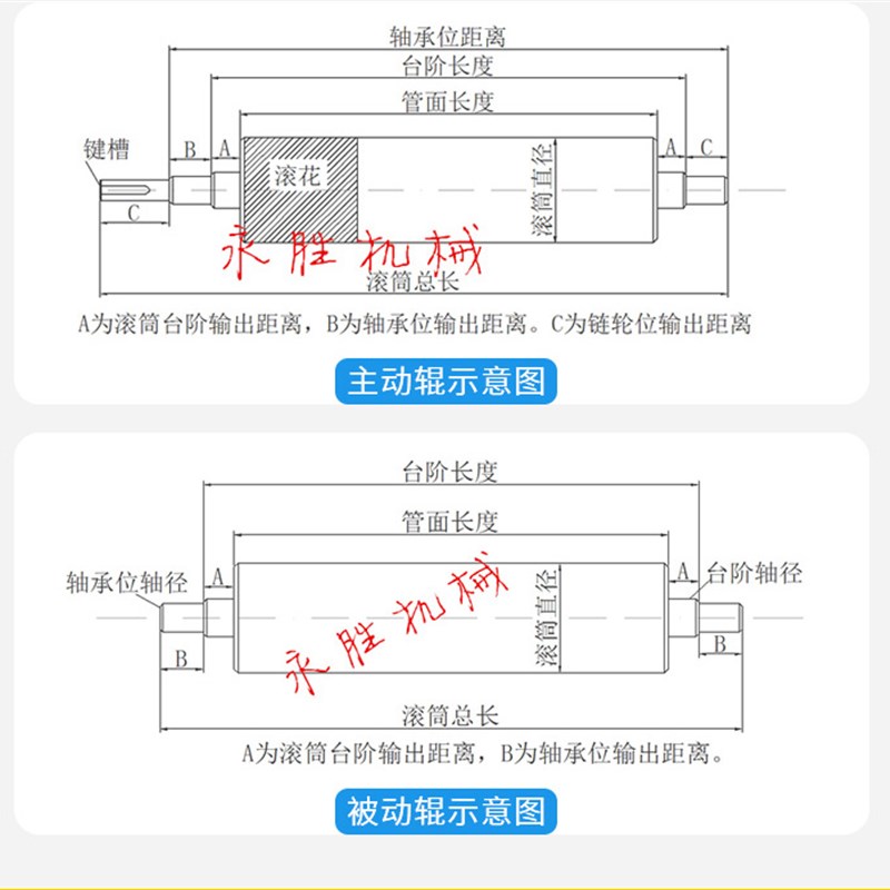 新品流水线滚筒输送机配件不锈z钢滚轴重型主从动滚镀铬无动力辊