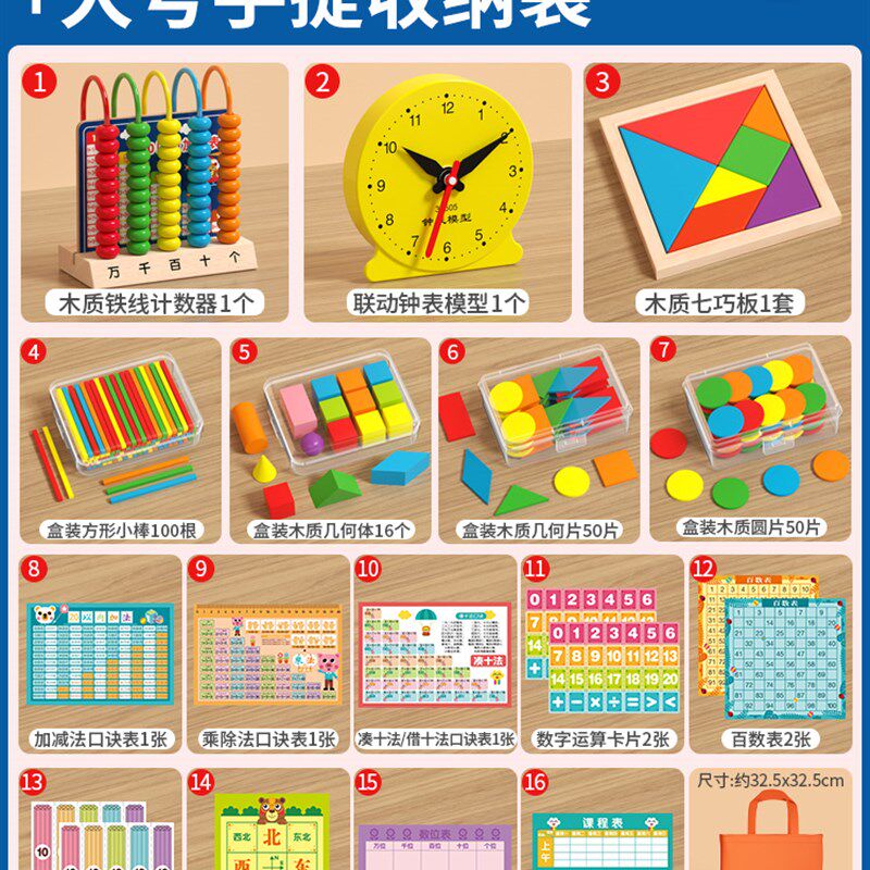 小众高货小学一二年级上册数学教具人教版计数器学习包认钟表学具
