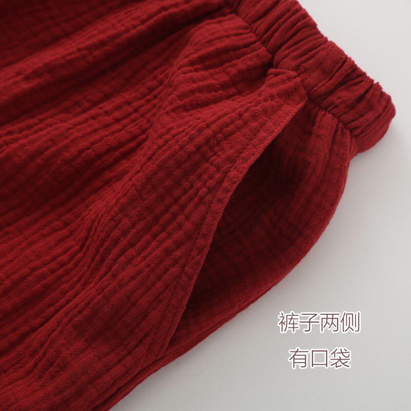 本命年新年红色国风睡衣女士春秋夏季纱布薄款长袖家居服套装