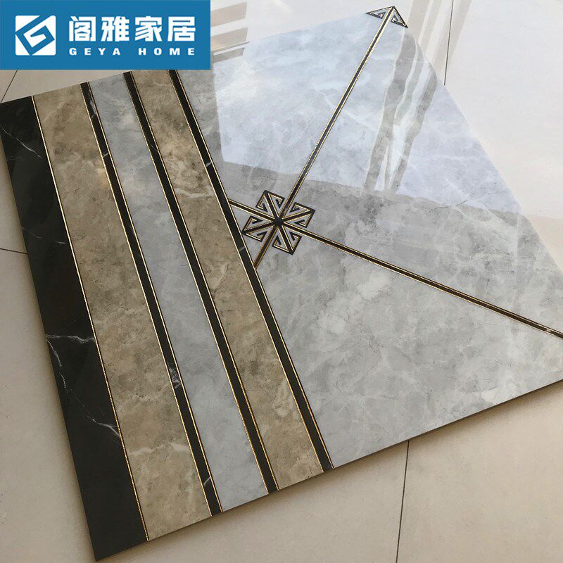新款客厅微晶石拼花瓷砖800x800抛晶砖灰色餐厅过道入户玄关地砖