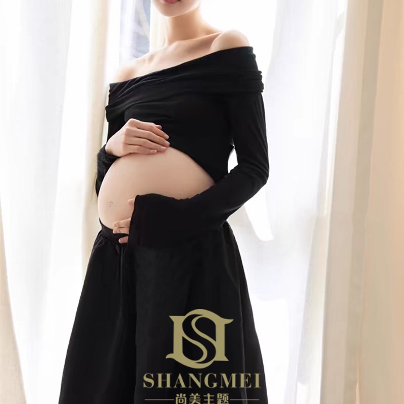 影楼新款孕妇主题服装孕妈艺术照黑色简约肖像写真摄影生活服装