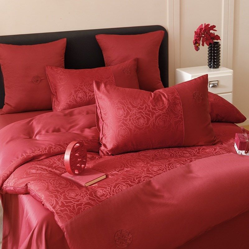 中式结婚四件套大红色新婚床单被套婚庆床上用品婚房喜被,床上用品,婚庆床品套件,淘宝优惠券,粉丝福利购,淘宝优惠卷