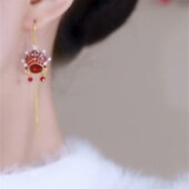 中国风红色京剧脸谱耳线女气质长款 新年I喜庆新娘耳饰耳环小众设