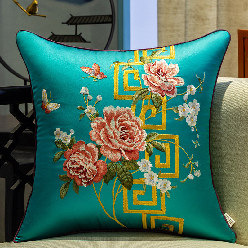 新中式抱枕刺绣靠垫中国风实木沙发靠枕绣花腰枕客厅枕套靠背定制