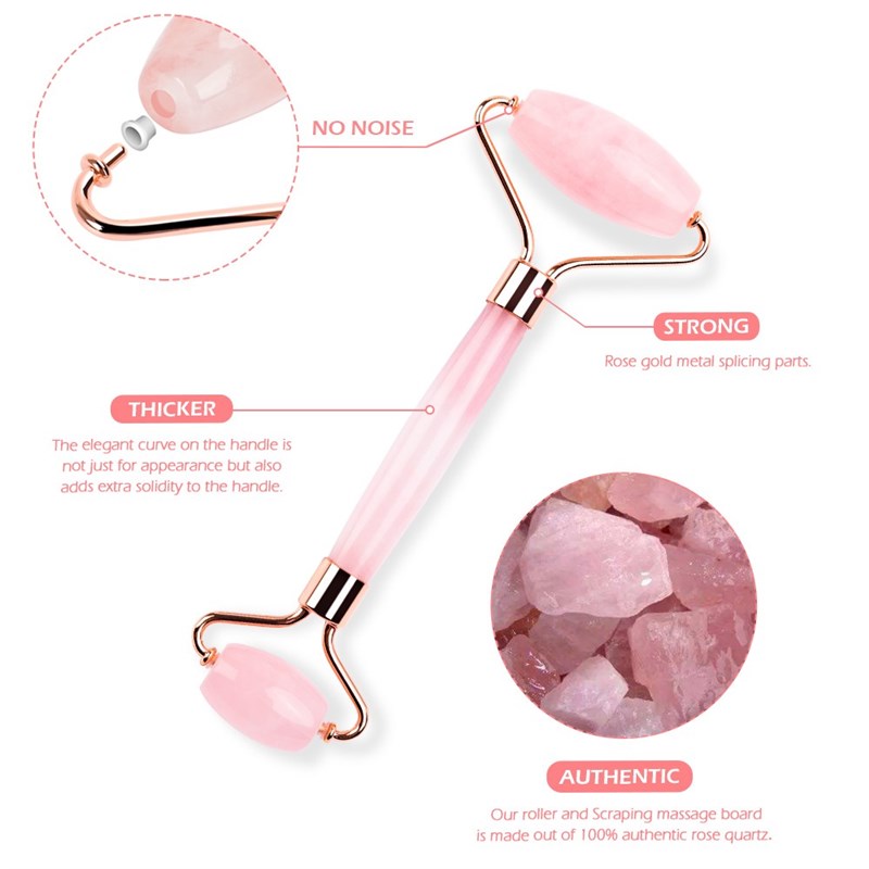 Natural Rose Quartz Jade Roller Facial Eye Body Massager Rol