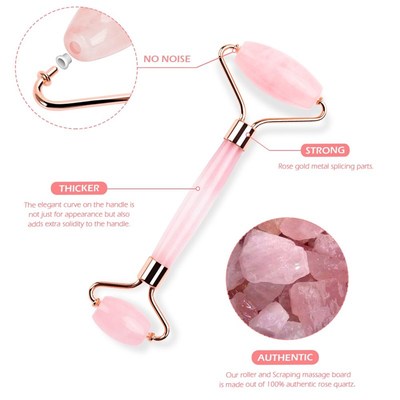 Natural Rose Quartz Jade Roller Facial Eye Body Massager Rol