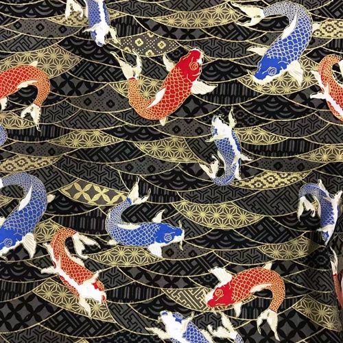 日式和风烫金布(波浪鲤鱼)全棉和E风印花布料 旗袍汉服唐装面料