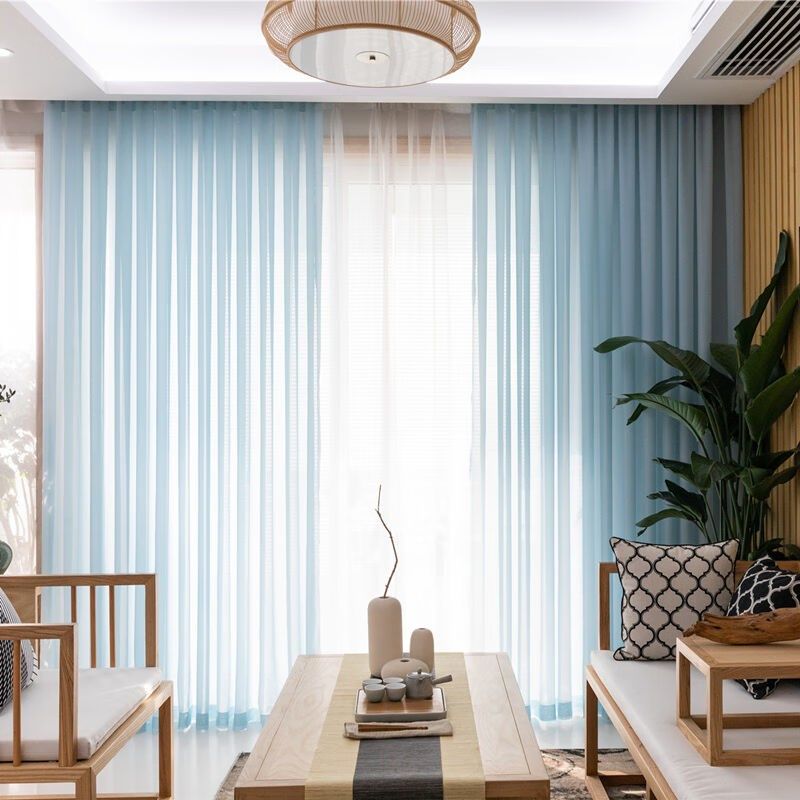 纱帘透光不透人淡蓝色窗纱窗帘成品客厅卧室隔断帘白纱阳台纱遮光,居家布艺,成品窗帘,淘宝优惠券,粉丝福利购,淘宝优惠卷