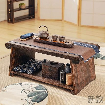 实木中式茶桌飘窗小茶台家用茶榻榻米几可折叠插板桌阳台移动新款