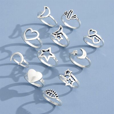 网红Love Star Moon Cactus Eyes Bohemian Ring Set Teen Girls