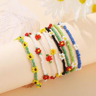 新品colour Daisy Bracelet girl沙滩度假风小雏菊编织彩色米珠手