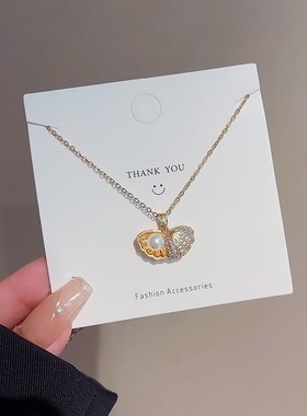 ins风镶钻贝壳钛钢项链女小众设D计感轻奢百搭气质颈链网红锁骨链