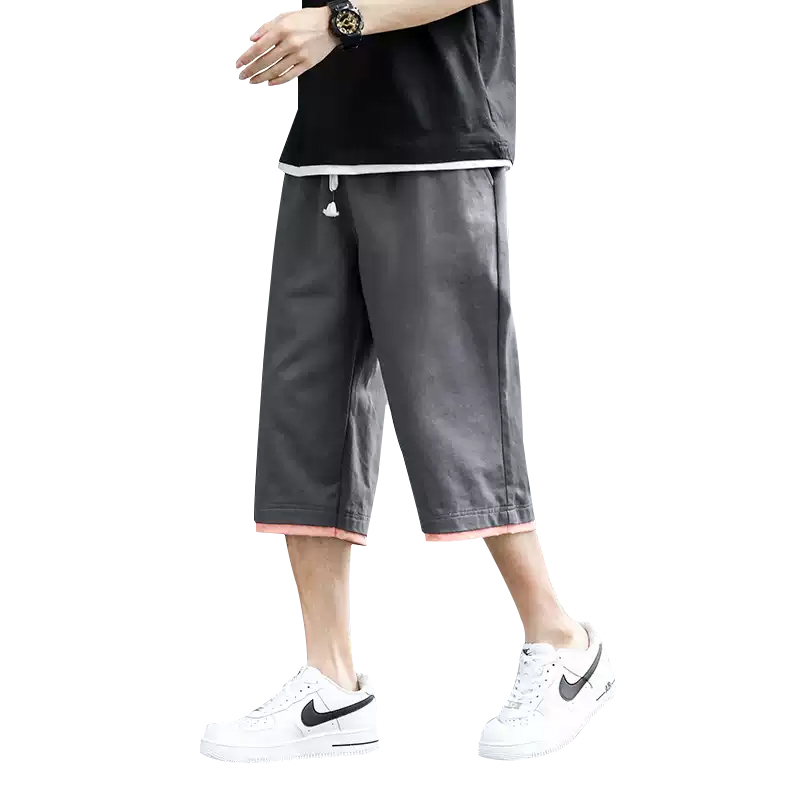 纯棉七分裤男士夏季薄款宽松直筒冰丝裤子男款休闲运动裤工装短裤