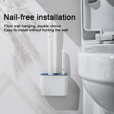 Wall Hanging TPR Toilet Brush with Holder Set Silicone Brist