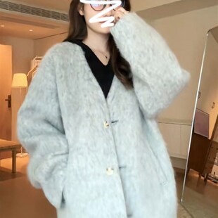 韩系灰色毛呢外套女早秋季2024新款爆款小个子香风短款大衣高级感
