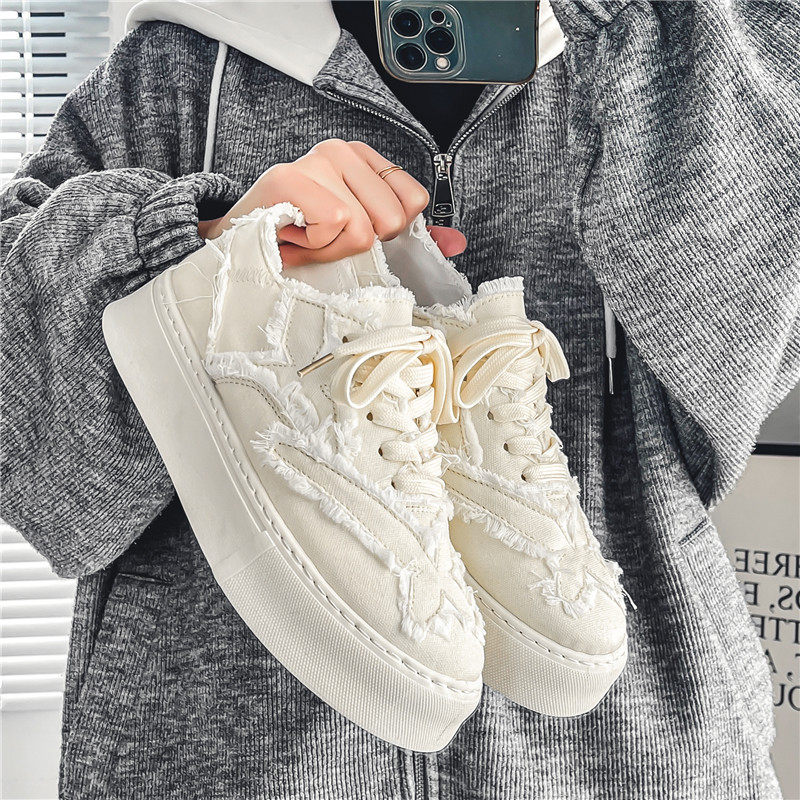 休闲帆布鞋男生夏季潮流百搭厚底黑色小众板鞋潮男款2023新款男鞋,流行男鞋,休闲板鞋,淘宝优惠券,粉丝福利购,淘宝优惠卷