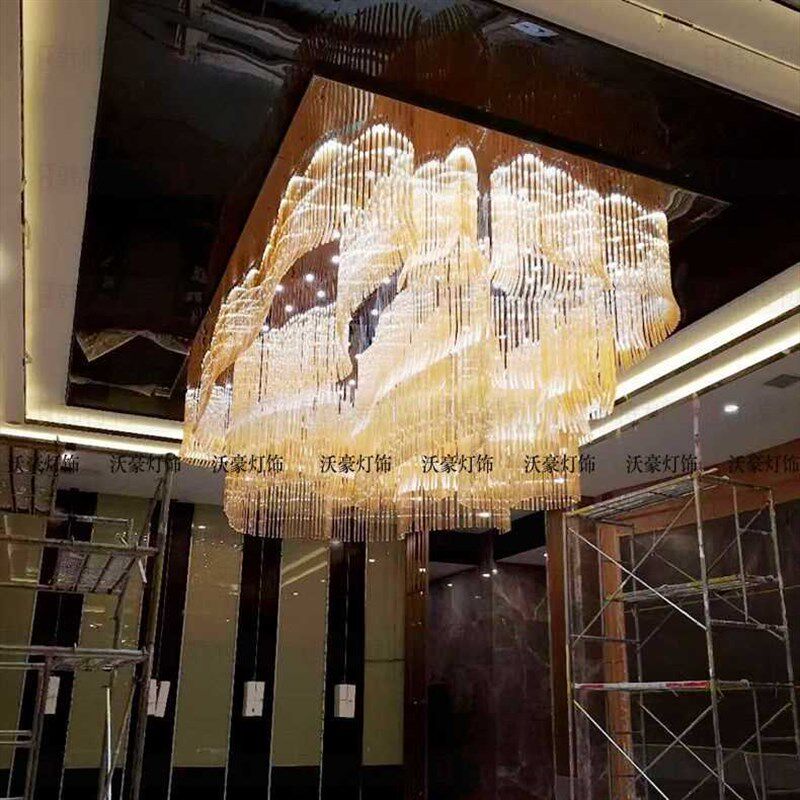 酒店大堂吊灯售楼部沙盘灯宴会厅装饰灯多层水晶玻璃弯管挂件婚礼