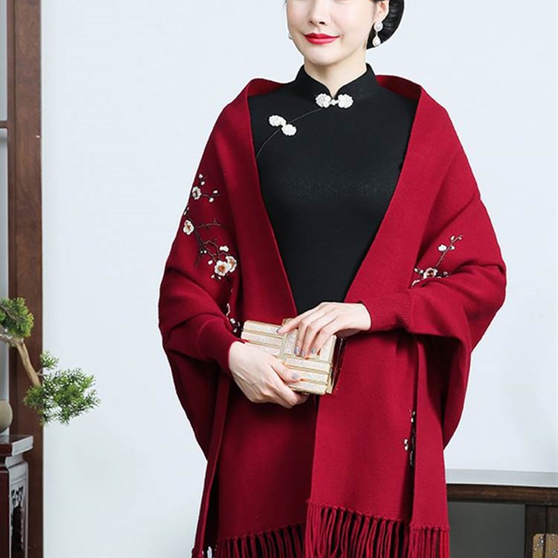 喜婆婆披肩配旗袍婚礼妈妈外搭酒红色高端结婚宴高贵时尚洋气高档