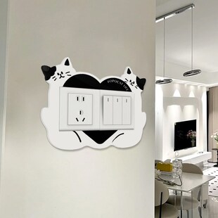 波点猫开关装饰墙贴双开三开插座保护套防水亚克力家用美化边新品