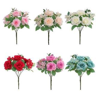 推荐7 Heads Silk Rose Artificial Flowers Long Stem Wedding