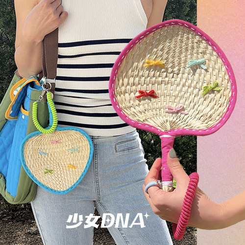 天然夏日小d蒲扇手工编织扇子彩色夏天户外清凉少女配饰弹簧绳可
