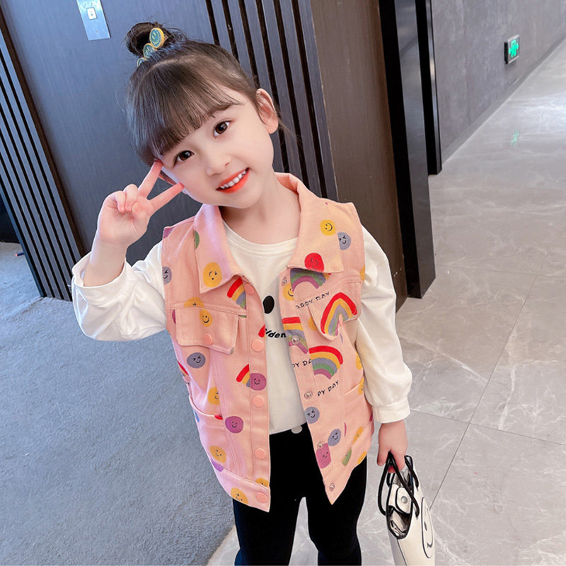 热销女童牛仔马甲春秋季2023新款网红小童女宝宝坎肩背心儿童外穿