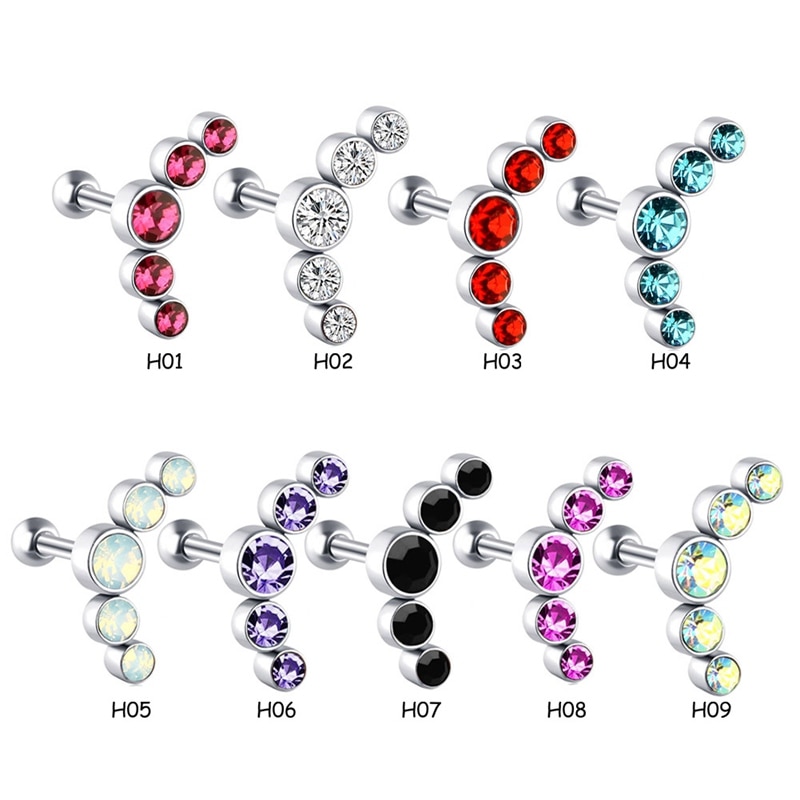 速发1PCS Opal Cartilage Helix Tragus Stud Earring Zircon Ear