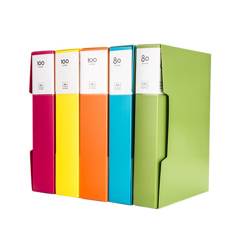 资料册80/100页多层彩色文件夹A4活页插页袋透明卷子夹办公用品财