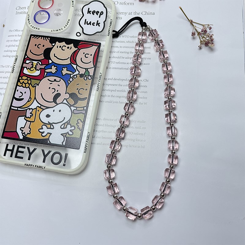粉色少女心切角四方人造水晶挂饰品diy串珠短款手机女男生挂链条