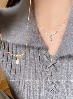 滑落颈间~简约打结珍珠项链2024新款气质锁骨链女高级感百搭配饰