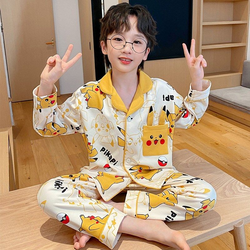 2024夏季新款男孩子睡衣卡通儿童长袖套装男童春秋开衫家居服