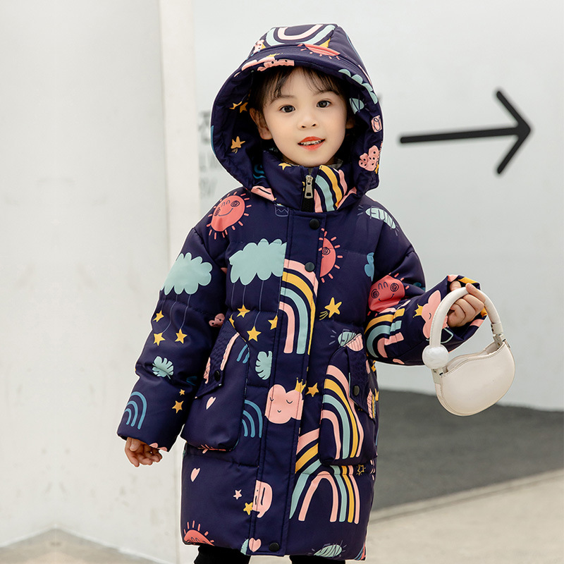 女童中长版羽绒服儿童冬季加厚加绒棉服大童女款轻薄冲锋衣外套冬