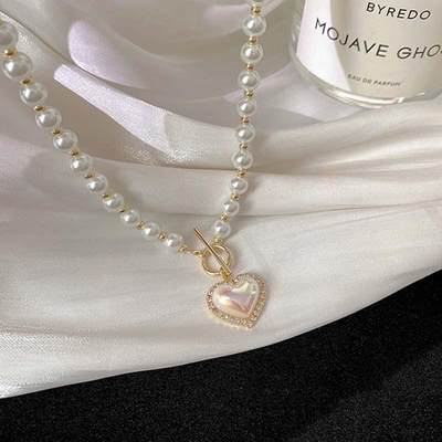 极速Designer Pearl Heart Necklace Beaded Choker Necklace Pen