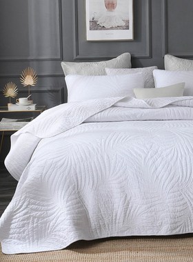 VHM7欧式绣花白色p单件不褶皱机洗夹棉床单加大绗缝被三件套纯棉