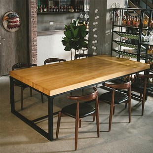 复古实木酒吧烧烤吧音乐餐厅工业风餐桌长方形铁艺咖啡厅桌椅组合