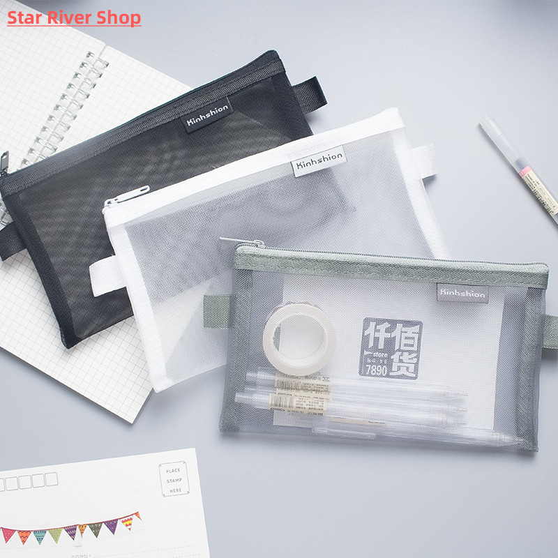 厂家Simple Transparent Mesh Pencil Case Office Student Penci