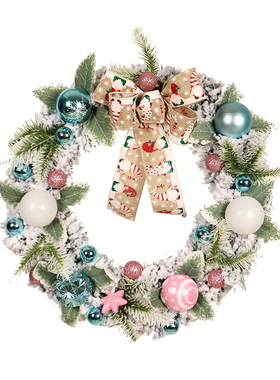 圣诞节花环家居装饰墙面挂件45CM粉蓝色J植绒商场墙壁挂饰布置门