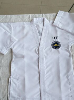 ITF道服c跆拳道儿童成人男女款初学武术训练服纯白粘贴跆拳道联盟